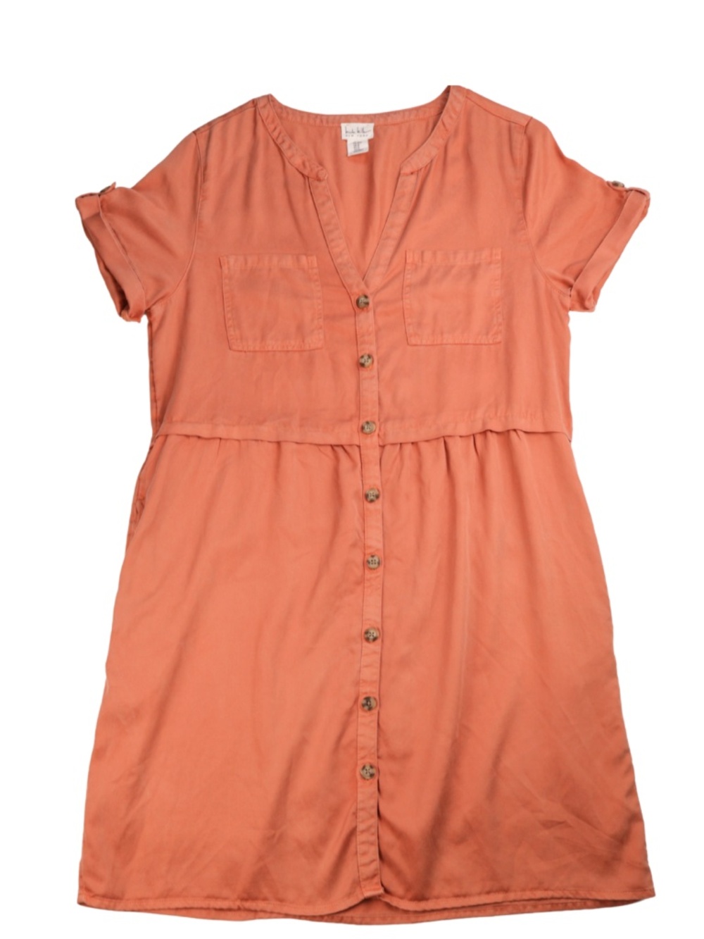 Nicole Miller Coral Button Front Dress Size Medium Casual Short Sleeve